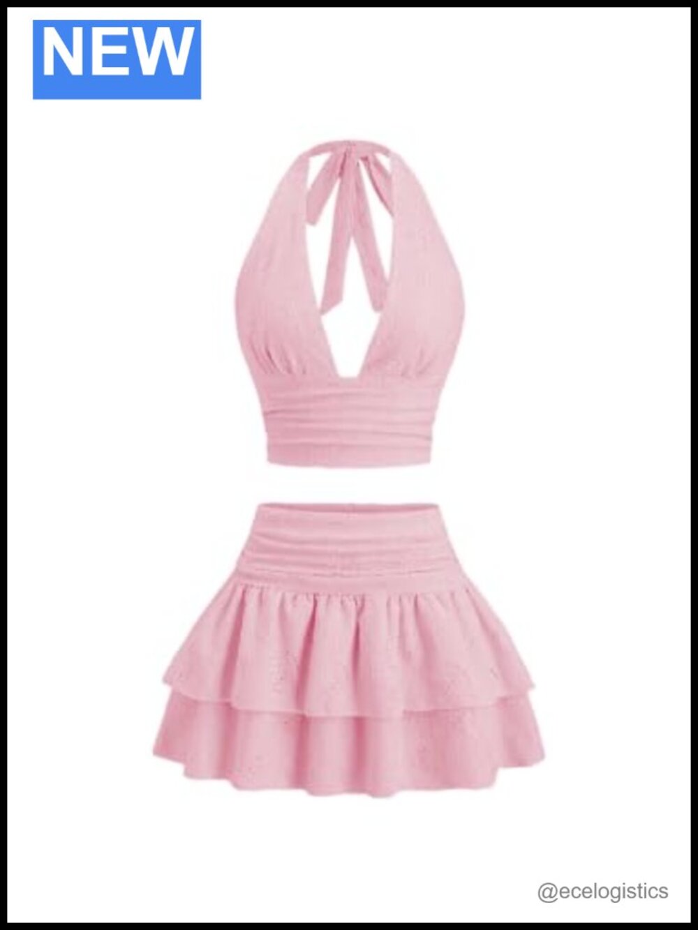 2 Piece Skirt Set Halter Top Ruffle Hem Sleeveless Y2K Concert Outfit
